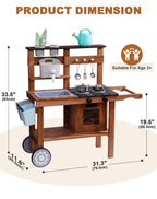 ROBOTIME Mud Kitchen for Kids Outdoor with Wheels, Fun Wooden Kid Kitchen