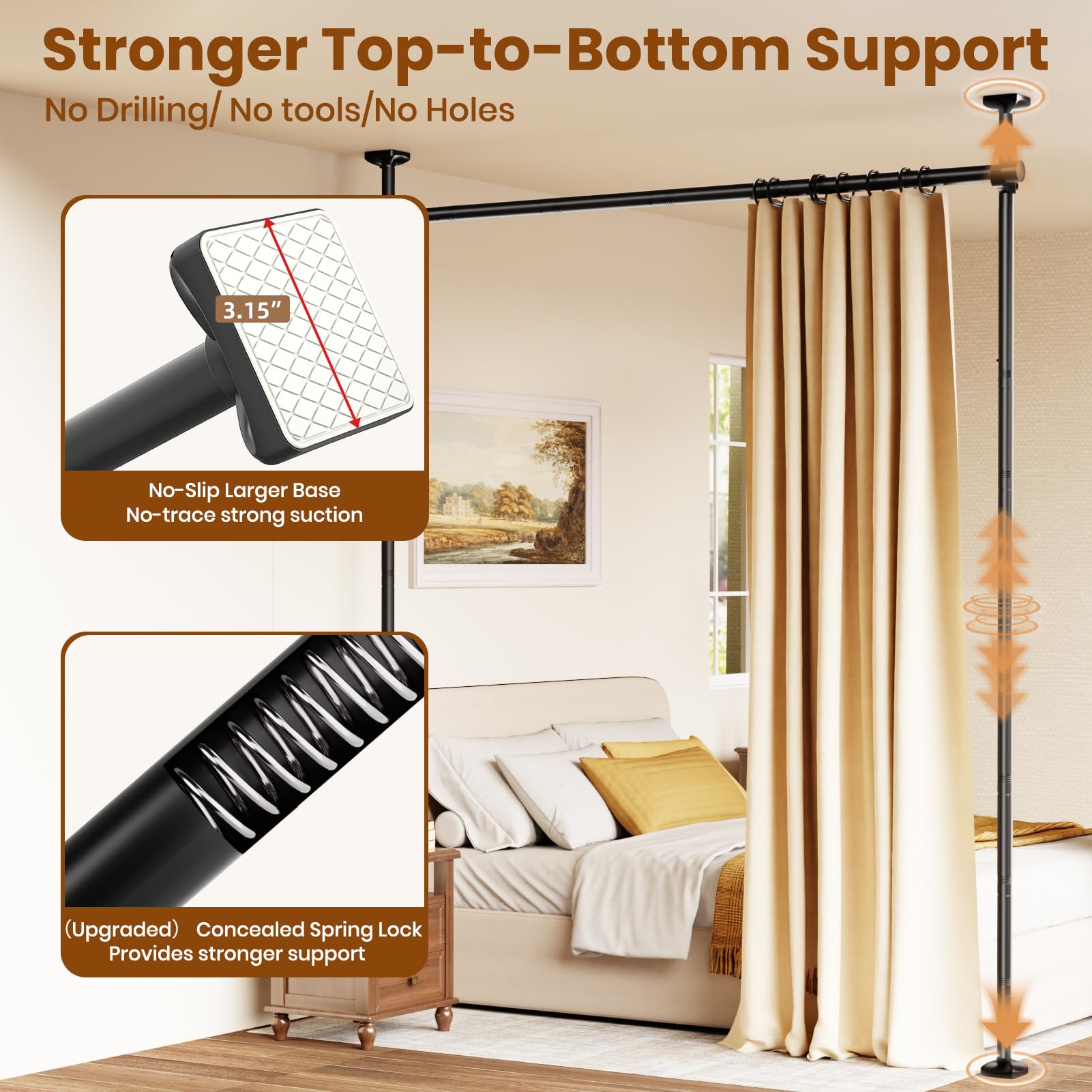 Bonpally Room Divider Curtain Rod, No Drilling Room Separator for Space