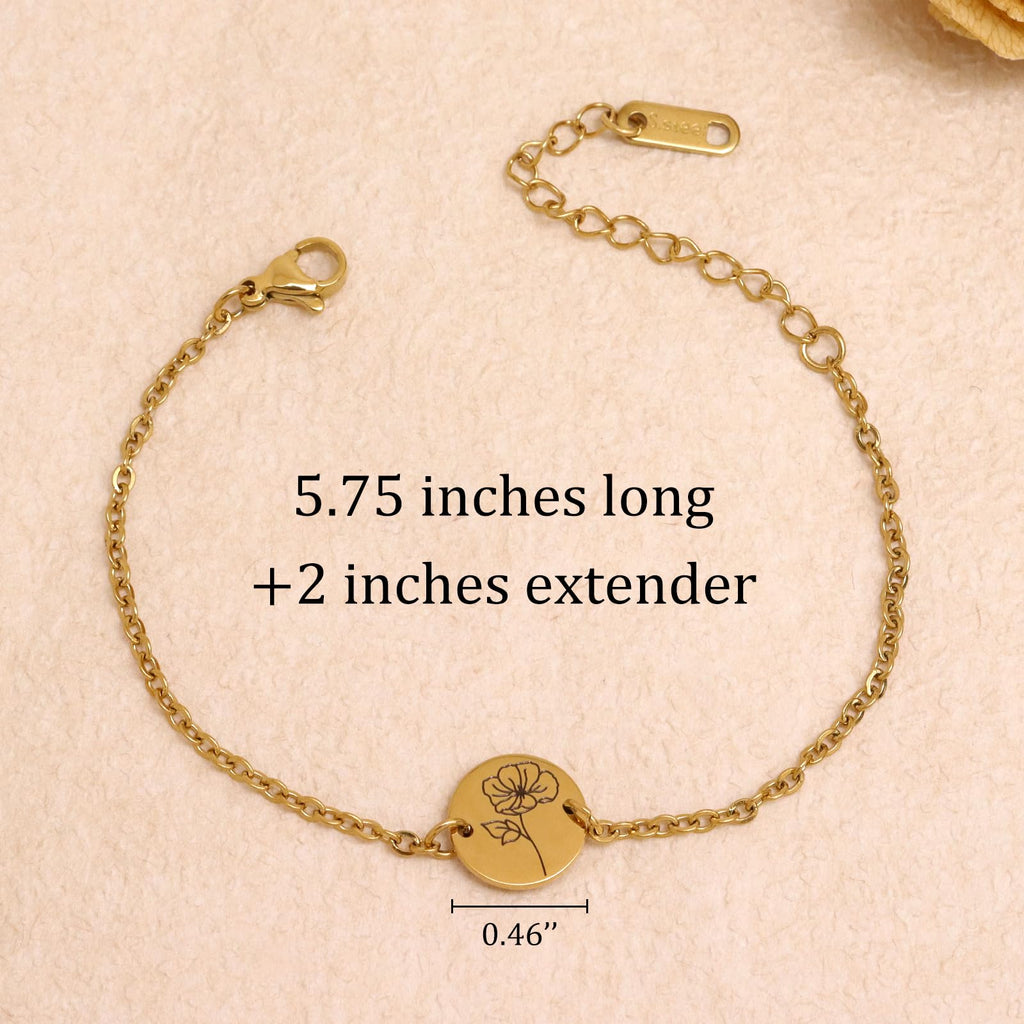 Birth Flower Gold Chain Bracelet for Women Adjustable Stackable Jewelry Gift
