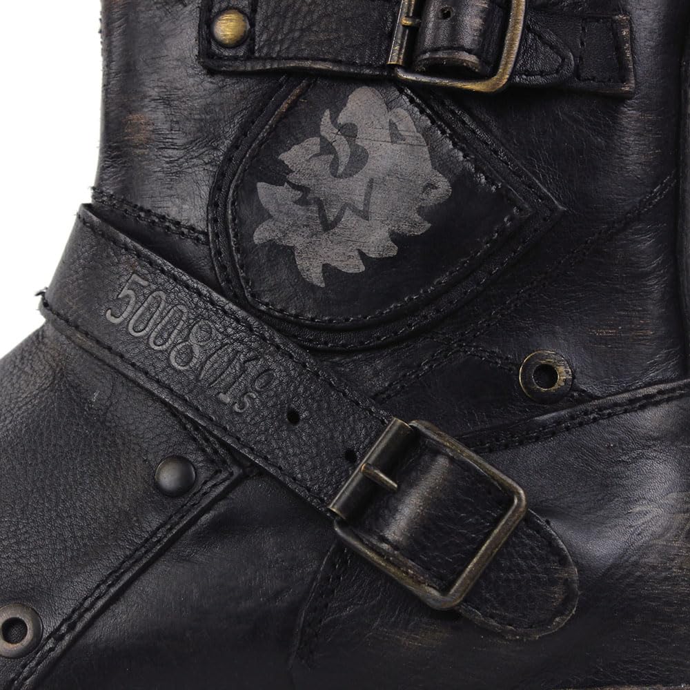 OSSTONE Moto Boots for Women Fashion Zipper-up Leather Chukka Boots Casual Shoes MS-5008-1-BP-WUS-R 11.5