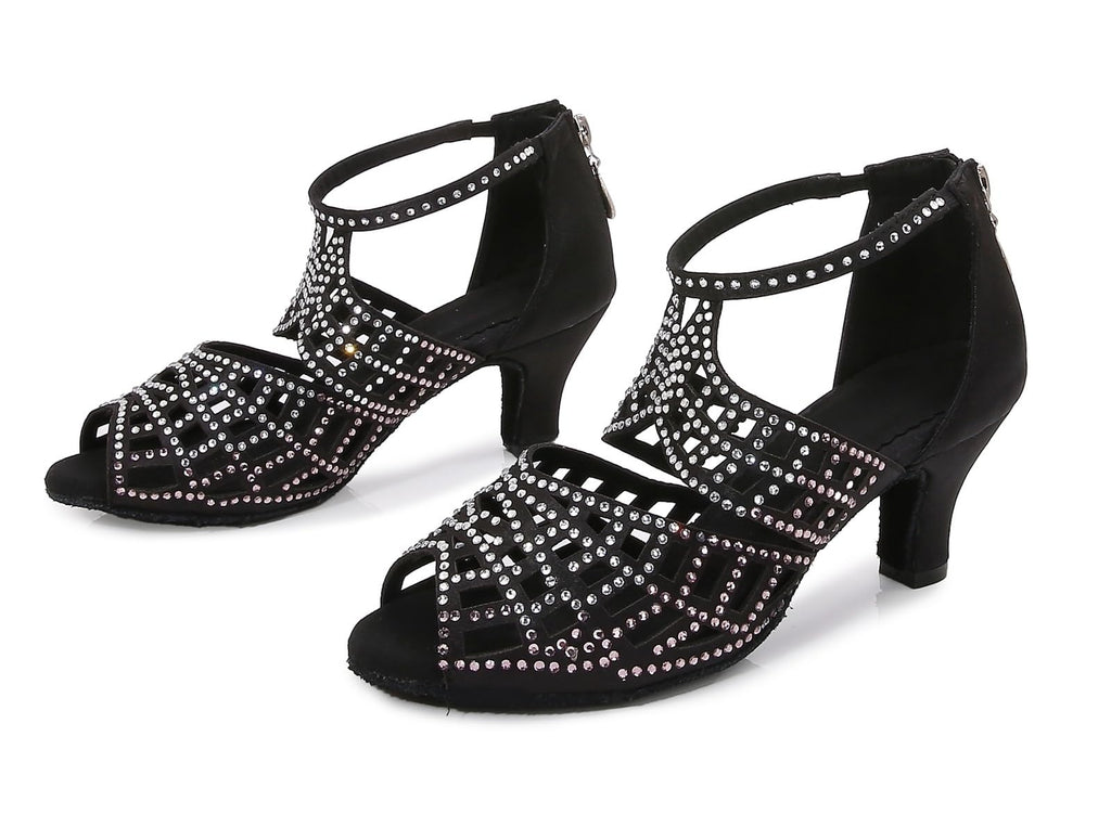 Inboopark Latin Ballroom Shoes for Women Sparkly Dance Wedding Sandals B611 Black 2.5" Heel US 7.5