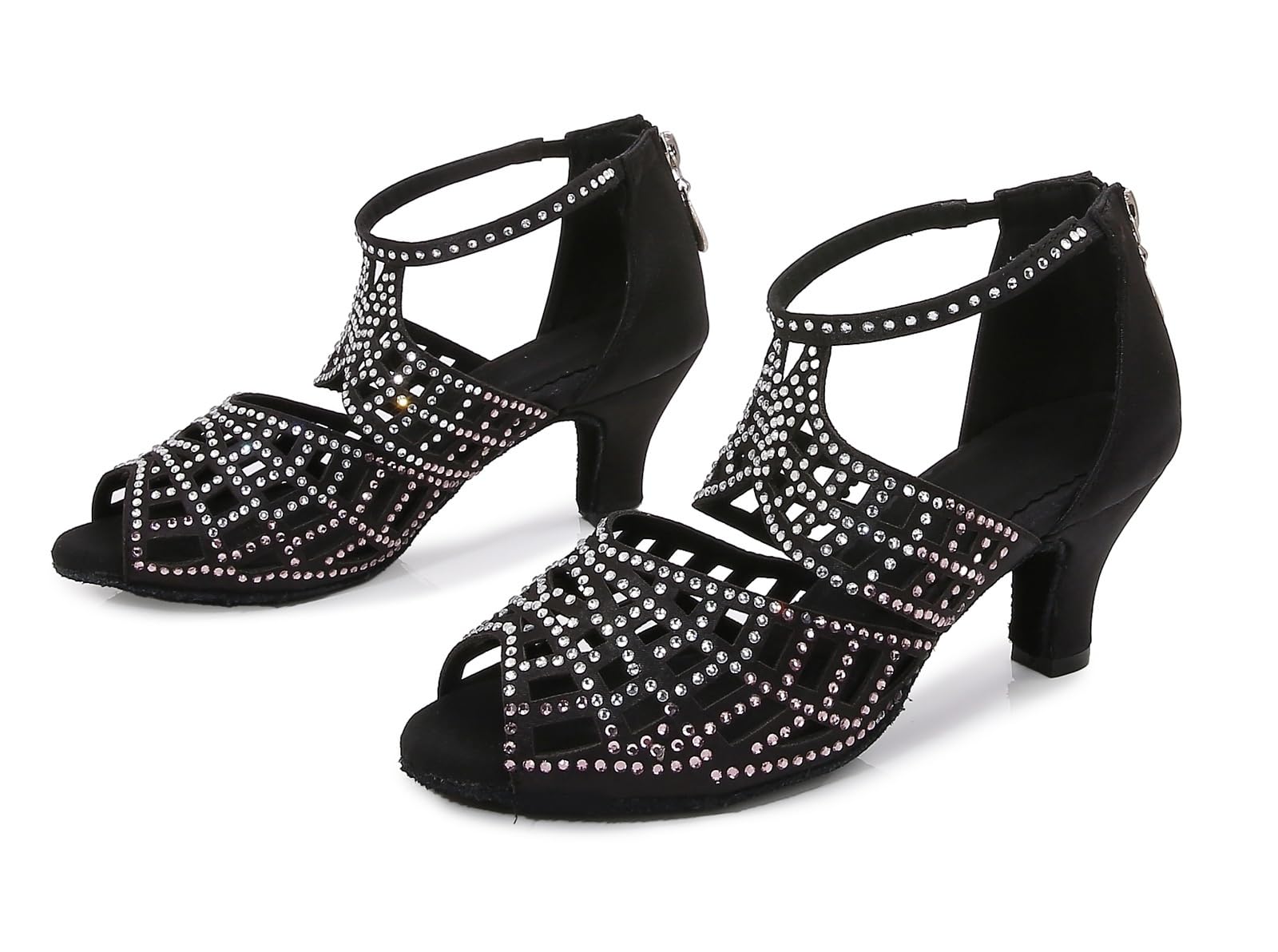 Inboopark Latin Ballroom Shoes for Women Sparkly Dance Wedding Sandals B611 Black 2.5" Heel US 7.5