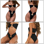 RARITYUS Women Bikini Metal Ring High Waist Two Piece Set Push Up Sexy Summer