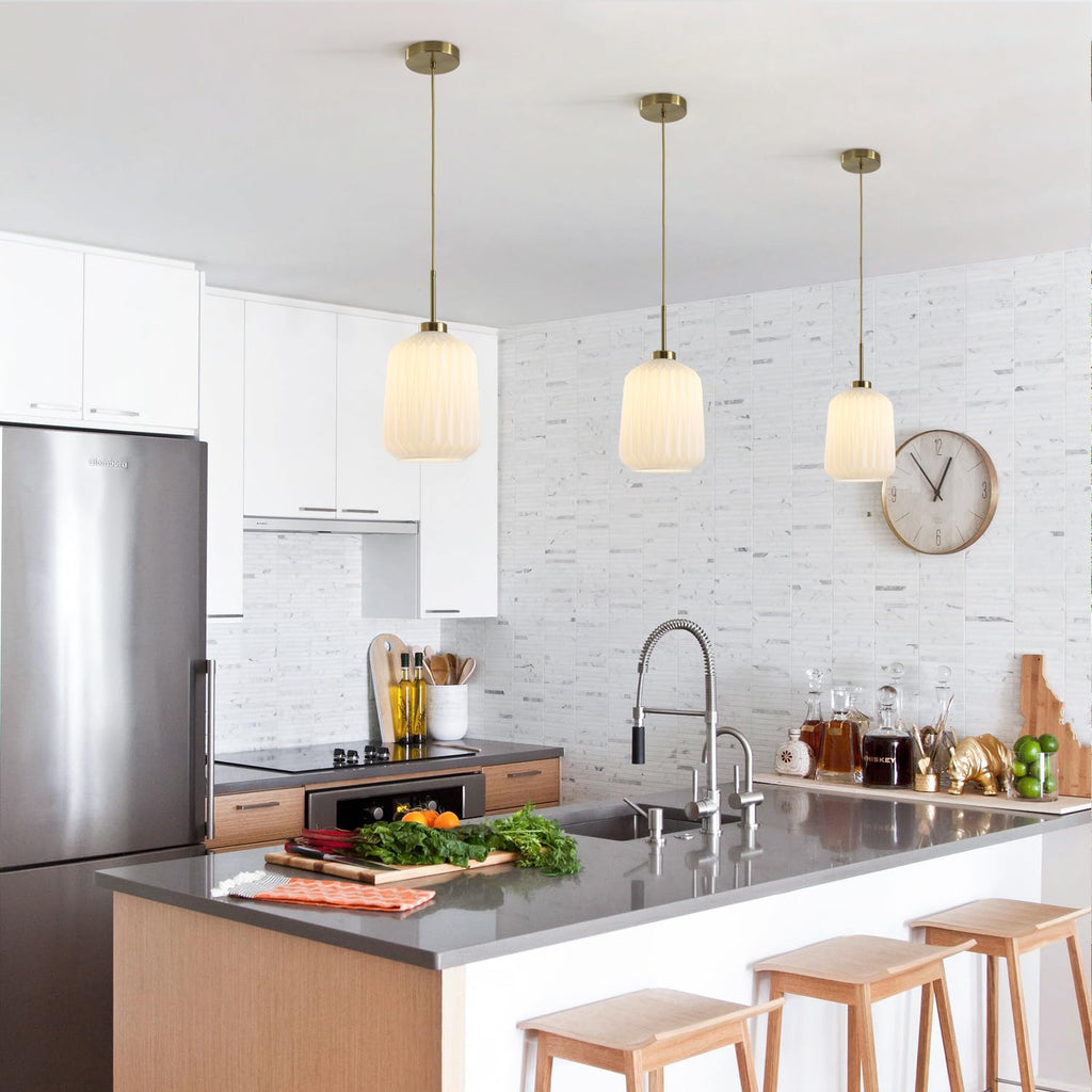 Fulesi Mid Century Gold Pendant Light White Glass Kitchen Island Fixture