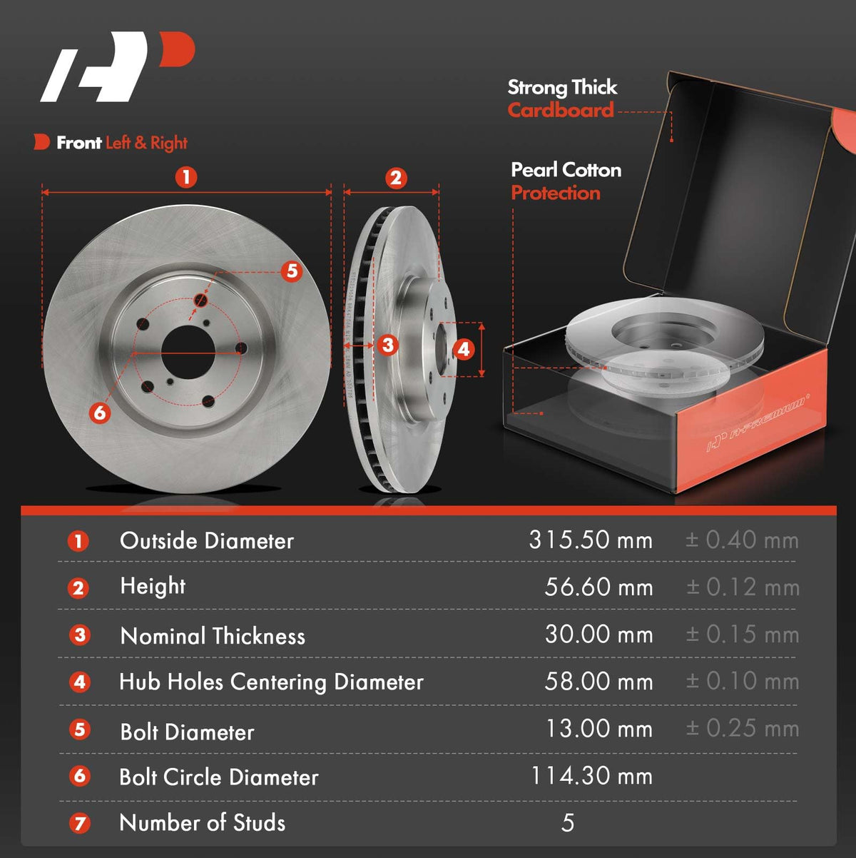 A-Premium 10.86 In (275.8mm) Rear Vented Brake Rotors and Ceramic Pads Kit
