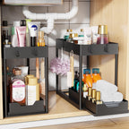 Under Sink Organizer 2 Pack Pull Out Sliding 2 Tier Cabinet Black