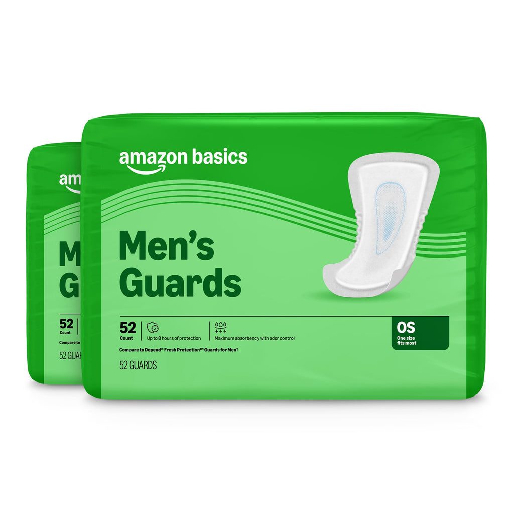 104 Count Amazon Basics Men's Incontinence Guards, Maximum Absorbency, 2 Packs
