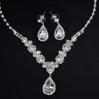 COCIDE Silver Jewelry Set Women Crystal Tiara Necklace Earrings Set