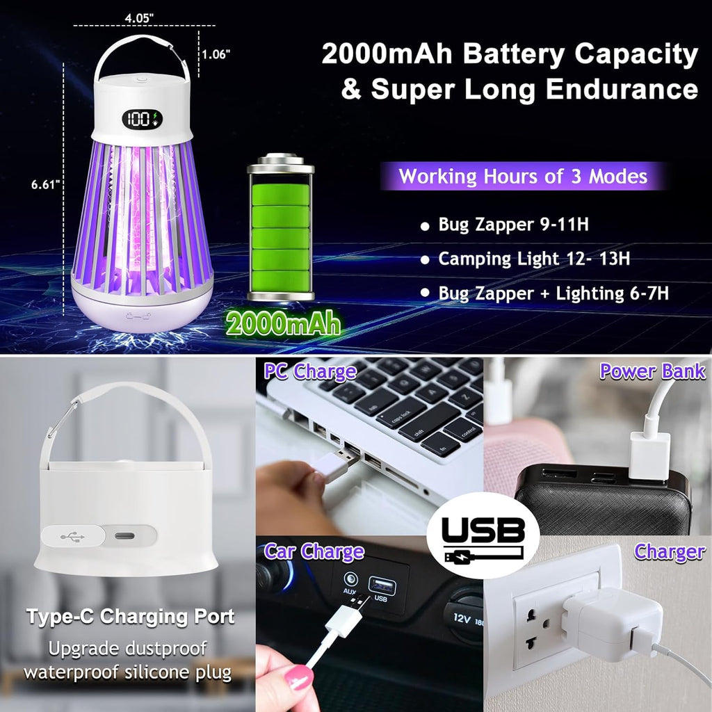 Bug Zapper Indoor Outdoor Mosquito Zapper, LED Rechargeable Fly Zappers Mosquito