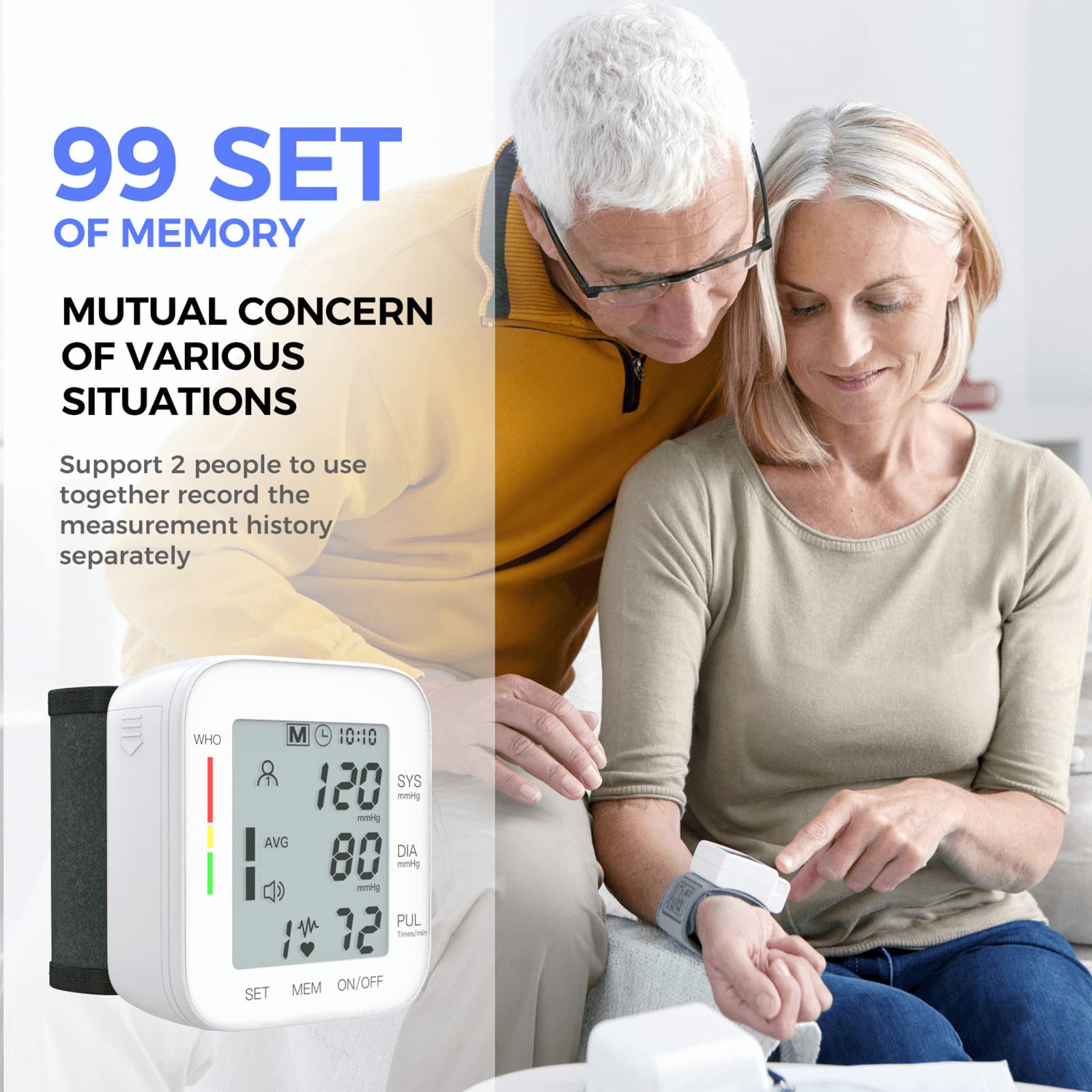 MMIZOO Wrist Blood Pressure Monitor Large LCD Display BP Machine Adjustable Cuff