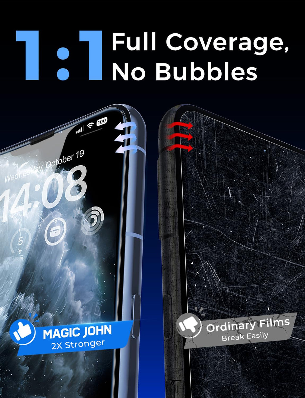 MAGIC JOHN 2 Pack Tempered Glass Screen Protector for iPhone 11 Pro/X/XS, Auto