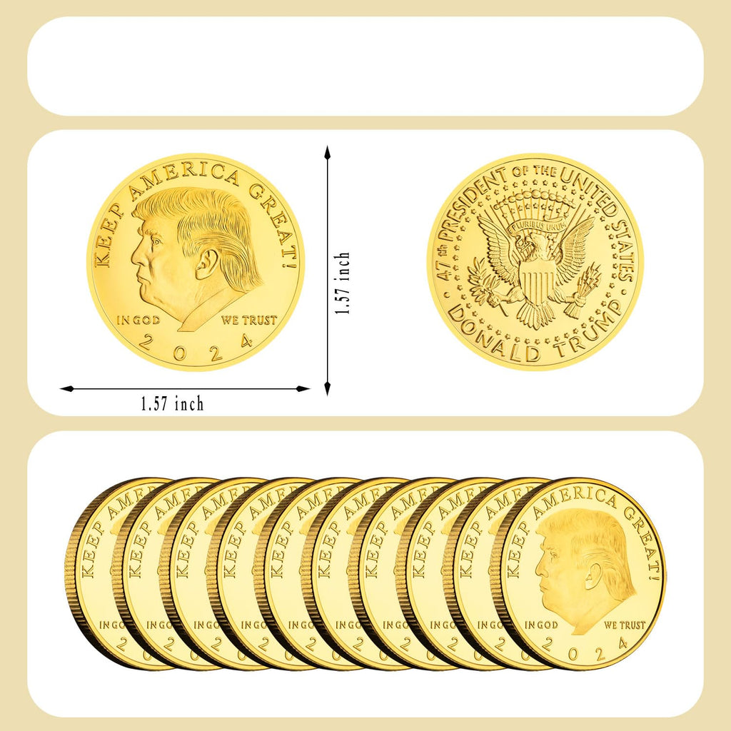 8 Pcs 47th President of The United States Donald Trump Coin Commemorative Never