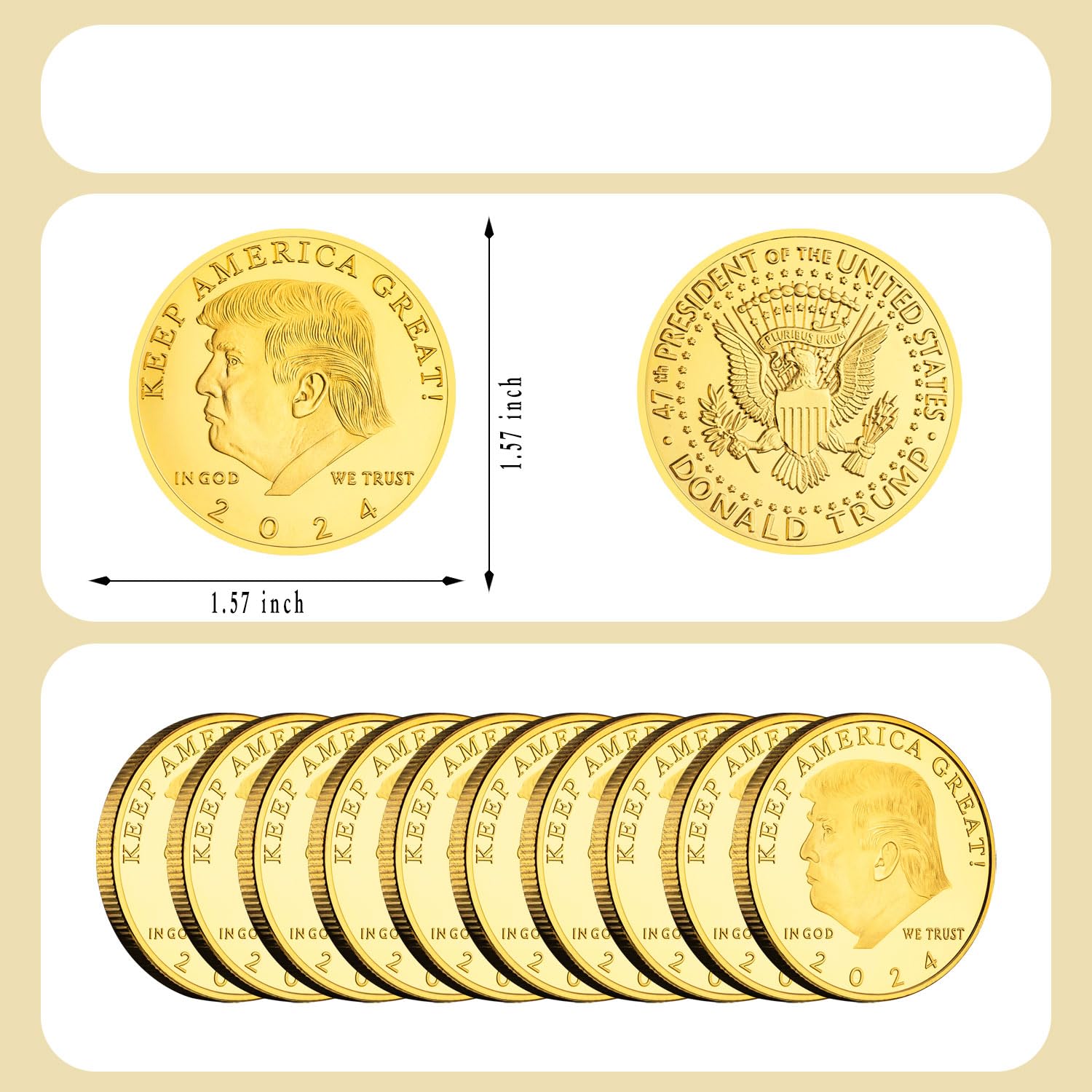 8 Pcs 47th President of The United States Donald Trump Coin Commemorative Never