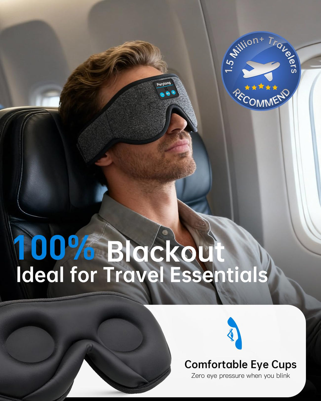 Sleep Mask with Bluetooth 5.4 Headphones, 3D Contoured Sleep Eye Mask with