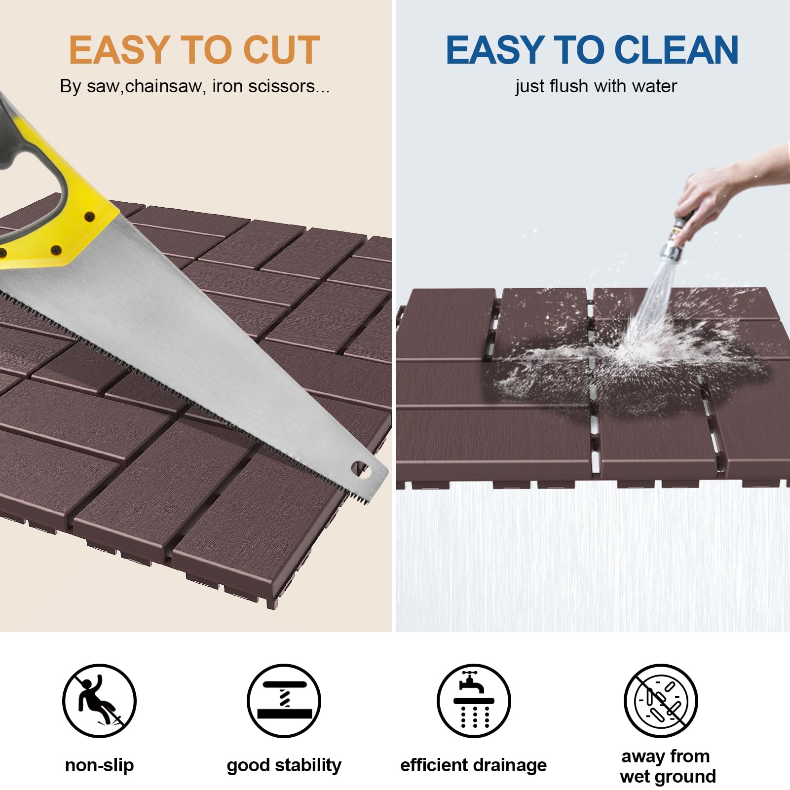 Goovilla Plastic Interlocking Deck Tiles, 36 Pack Outdoor Patio Flooring,