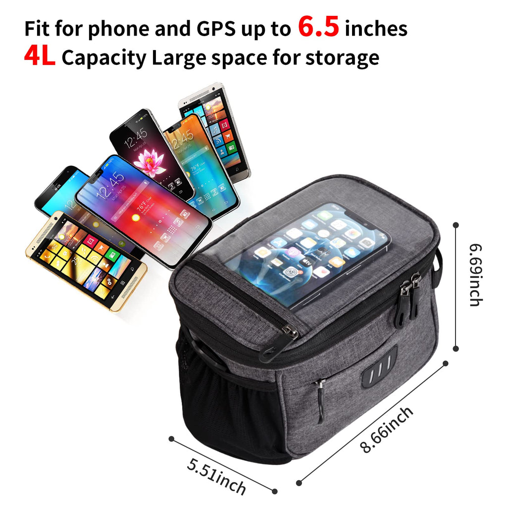 JXLHZLF Bike Handlebar Bag Large Front Storage Pouch 6.5 Inch Transparent