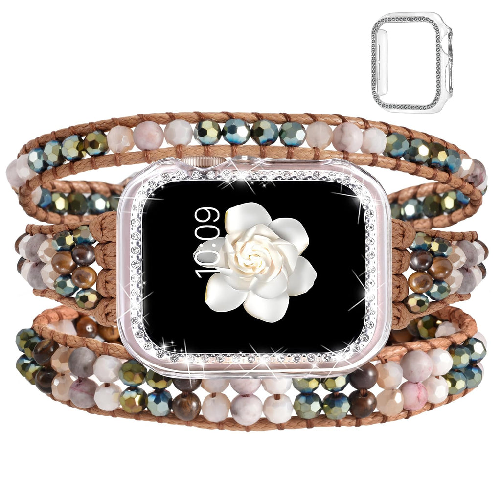 Boho Beaded Bracelets Watch Band Women and Case Compatible with Apple Watch Band