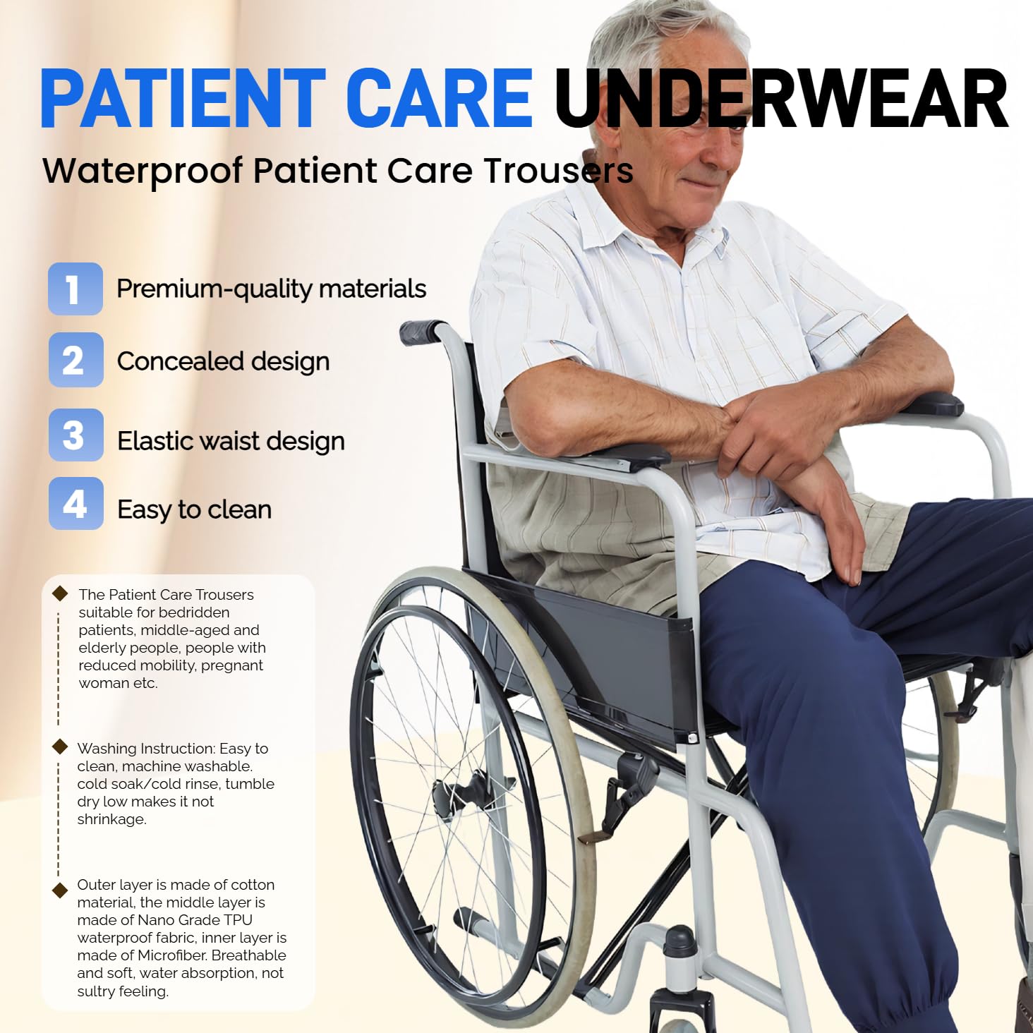 LAROTSUBA Medium Waterproof Patient Care Trousers,Patient Care