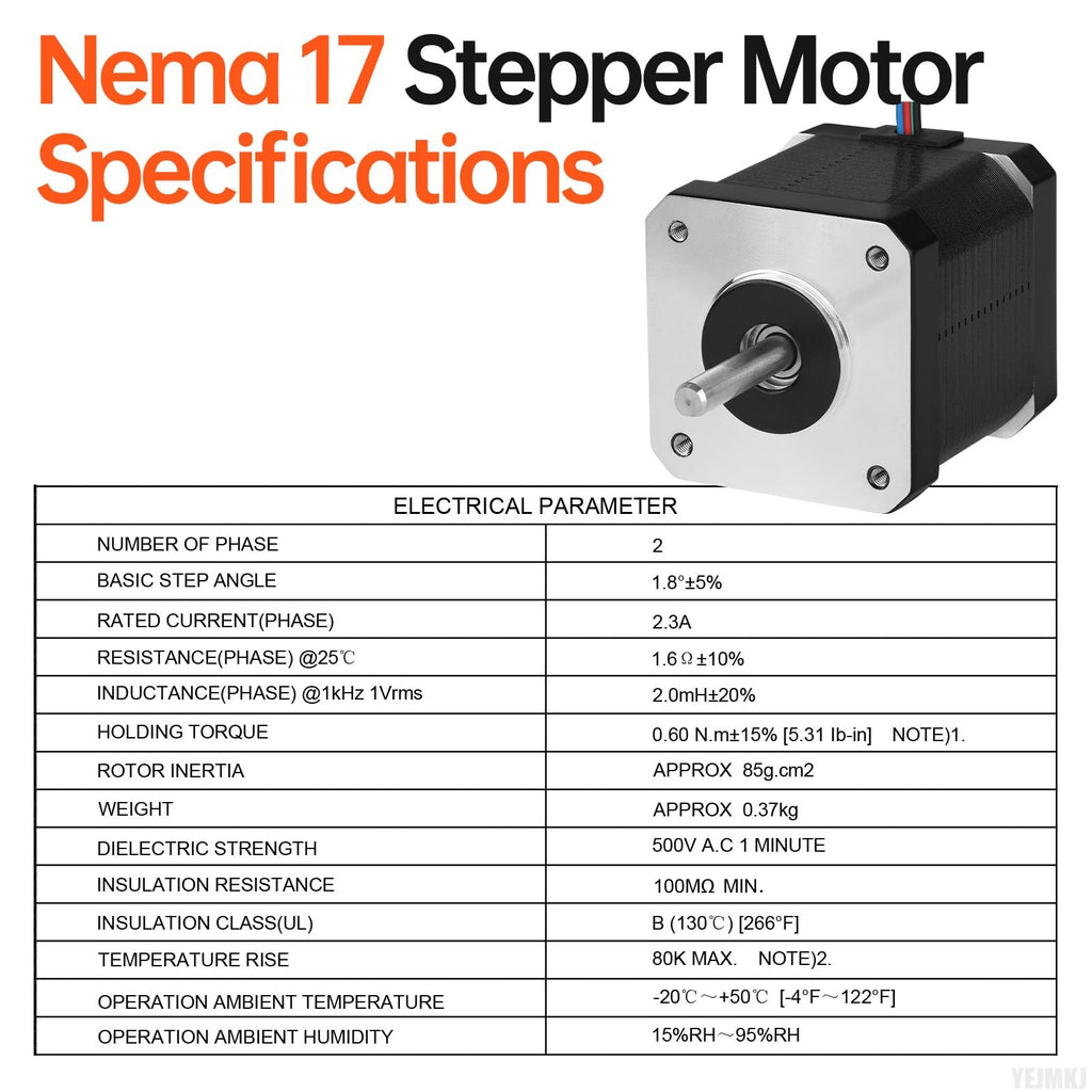 YEJMKJ Nema 17 Stepper Motor 42x47mm 0.6Nm (84.97oz·in) 2.3A 1.6Ω Bipolar