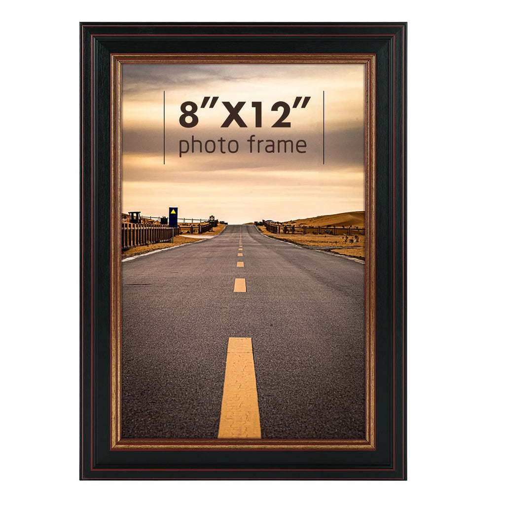 Golden State Art, 8x12 Inch Poster Frame Black with Burgundy and Gold Trim,
