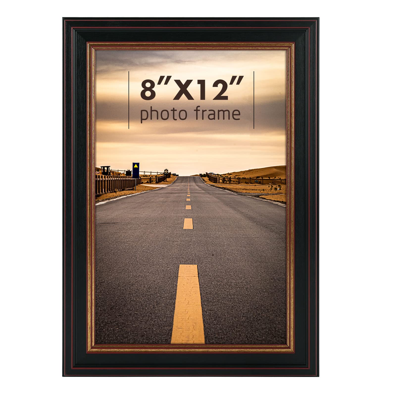 Golden State Art, 8x12 Inch Poster Frame Black with Burgundy and Gold Trim,