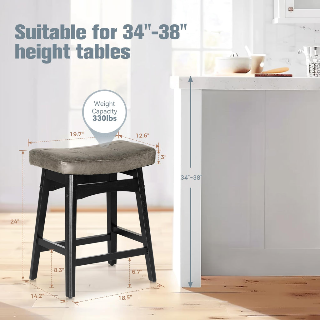 Erste!Bravo Grey Solid Wood Bar Stools Set of 2 for Kitchen Counter Height