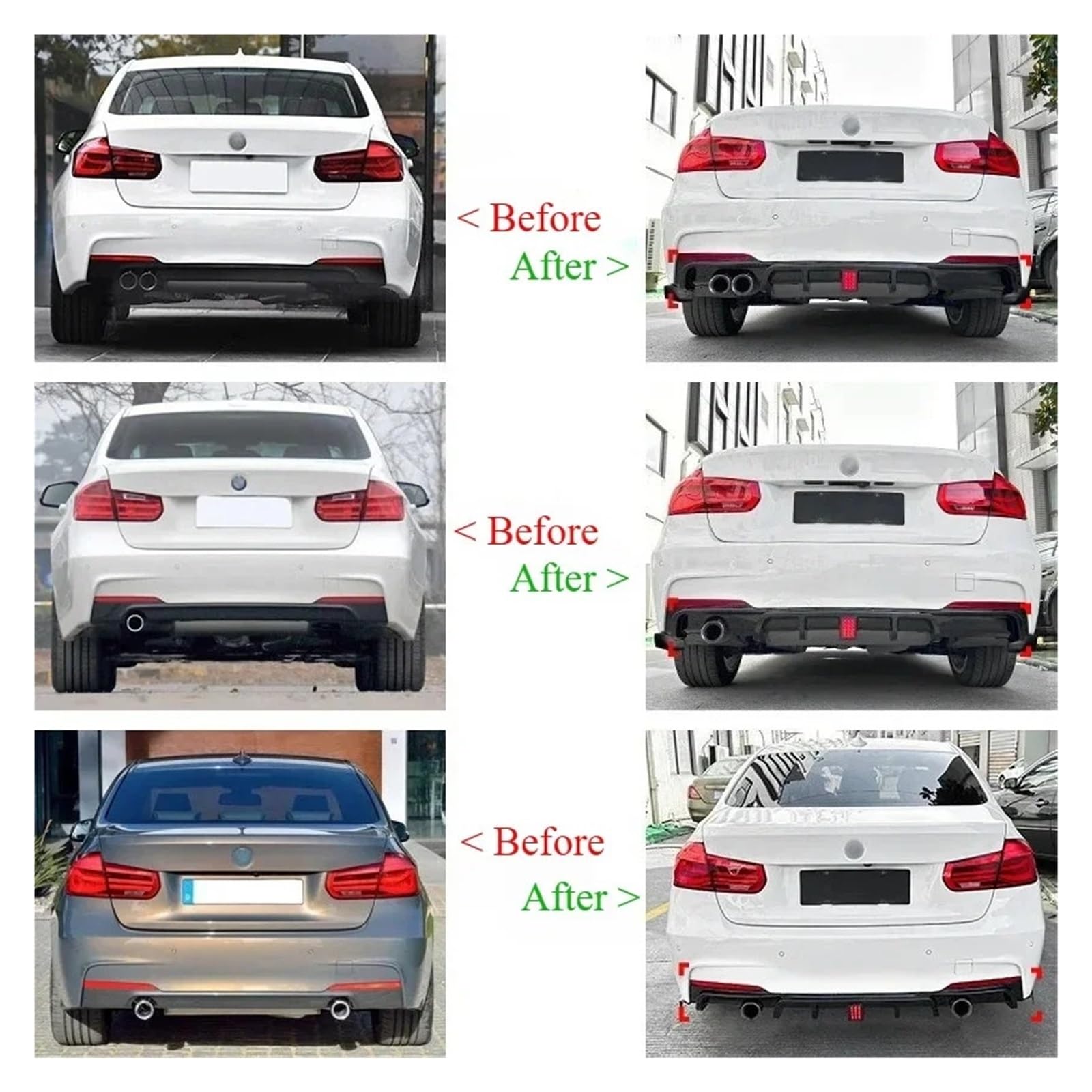BMW 3 Series F30 Rear Bumper Diffuser Spoiler MT MP 2013-2019 W/ Brake Light