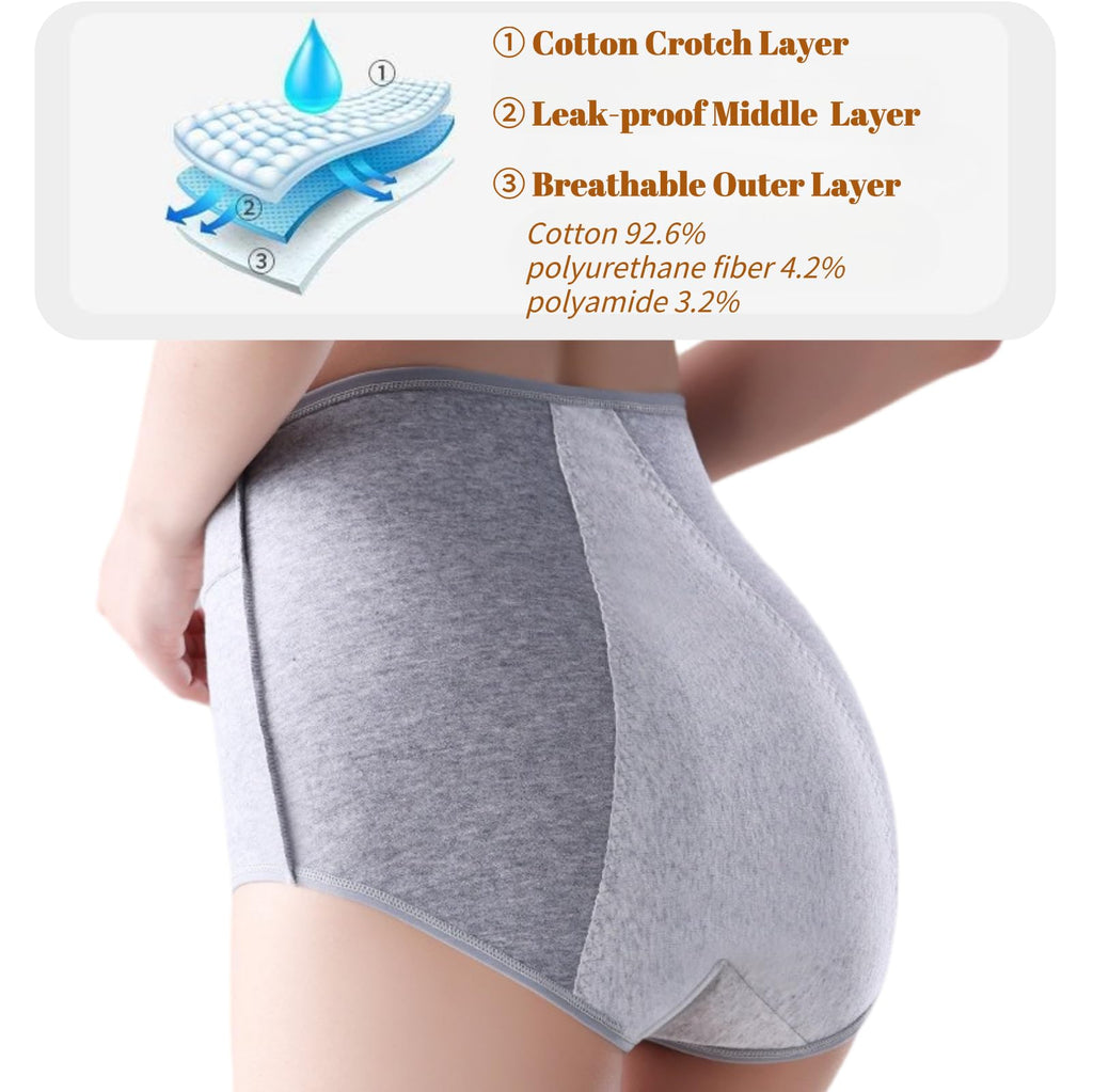 3 Pack Women's Incontinence Underwear Washable, Double Elastic High Waist Adult