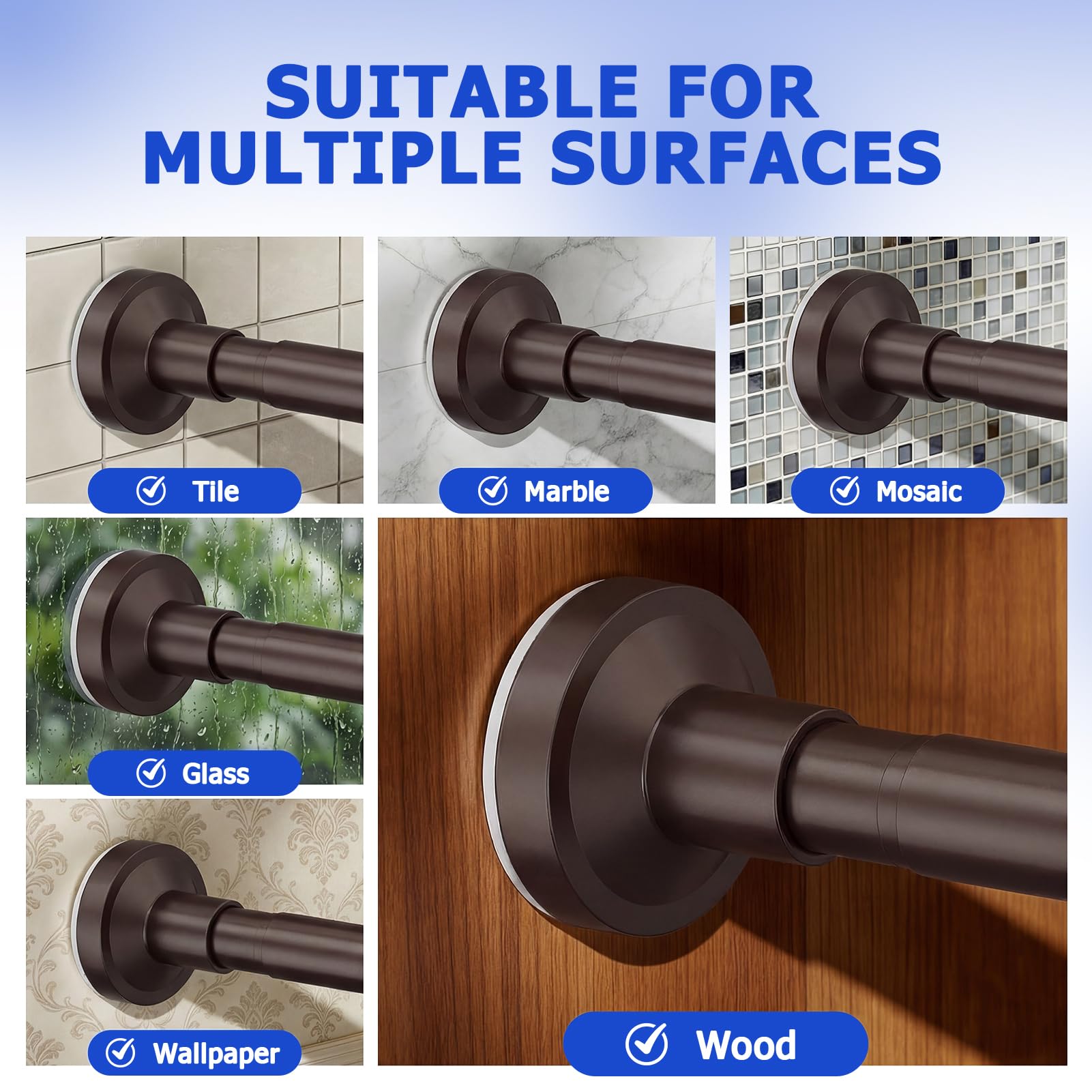 Bonpally Shower Curtain Rod, Adjustable 32-47 Inches Spring Tension Rod,