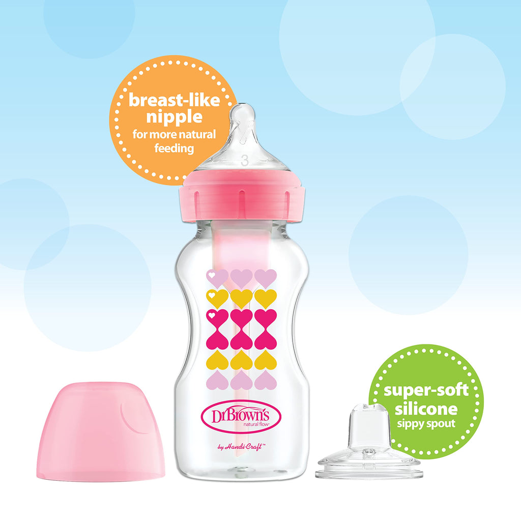 Dr. Brown’s Anti-Colic Options+ Wide-Neck Sippy Bottle Starter Kit, 9oz/270mL,