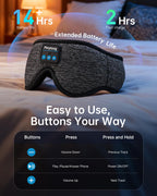 Sleep Mask with Bluetooth 5.4 Headphones, 3D Contoured Sleep Eye Mask with