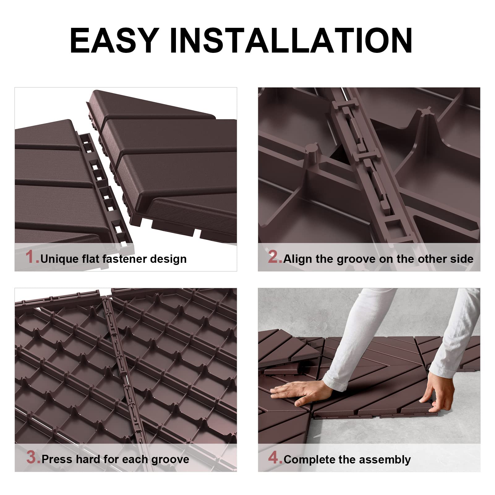 VANCASTLE 36 Pack Interlocking Deck Tiles, 12"x12" Patio Pavers, Heavy Duty