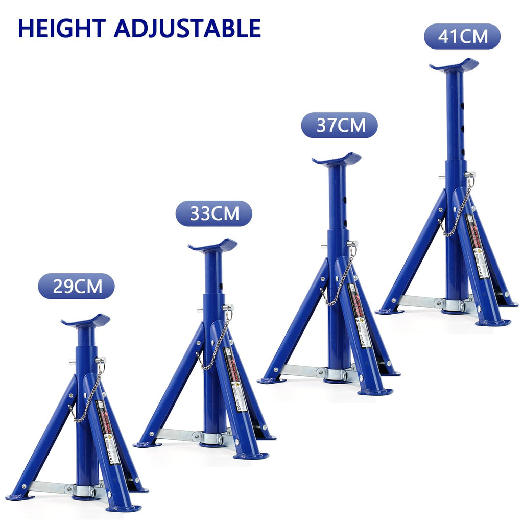 2PC 3 Ton Jack Stands Adjustable Steel Folding Auto Lift Support Blue