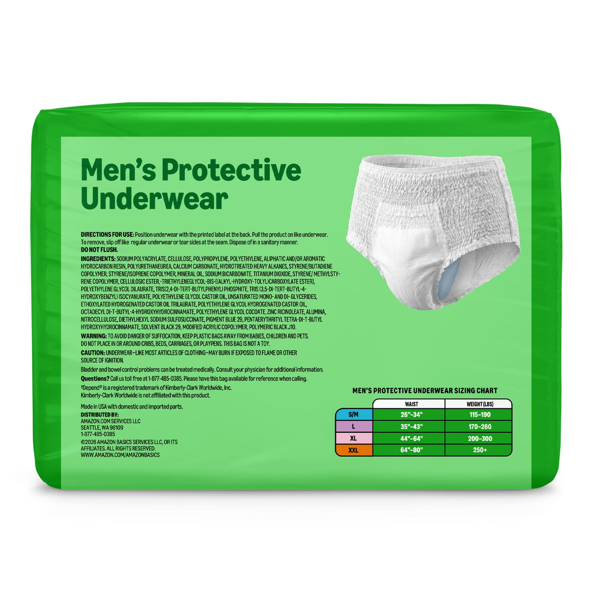 60 Count Amazon Basics Incontinence Underwear for Men, Maximum Absorbency,