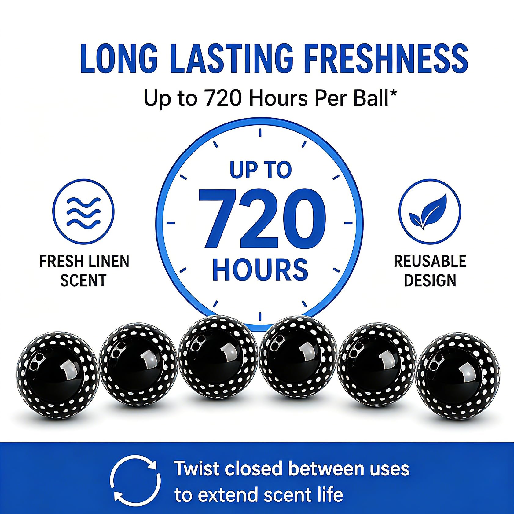 Knixmax Sneaker Deodorizer Shoe Freshener Balls, Odor Eaters for Shoes Boots Mules, Smell Eliminator Ball for Gym Gear Bags and Lockers, Fresh Linen Scent, Pack of 6, Black White