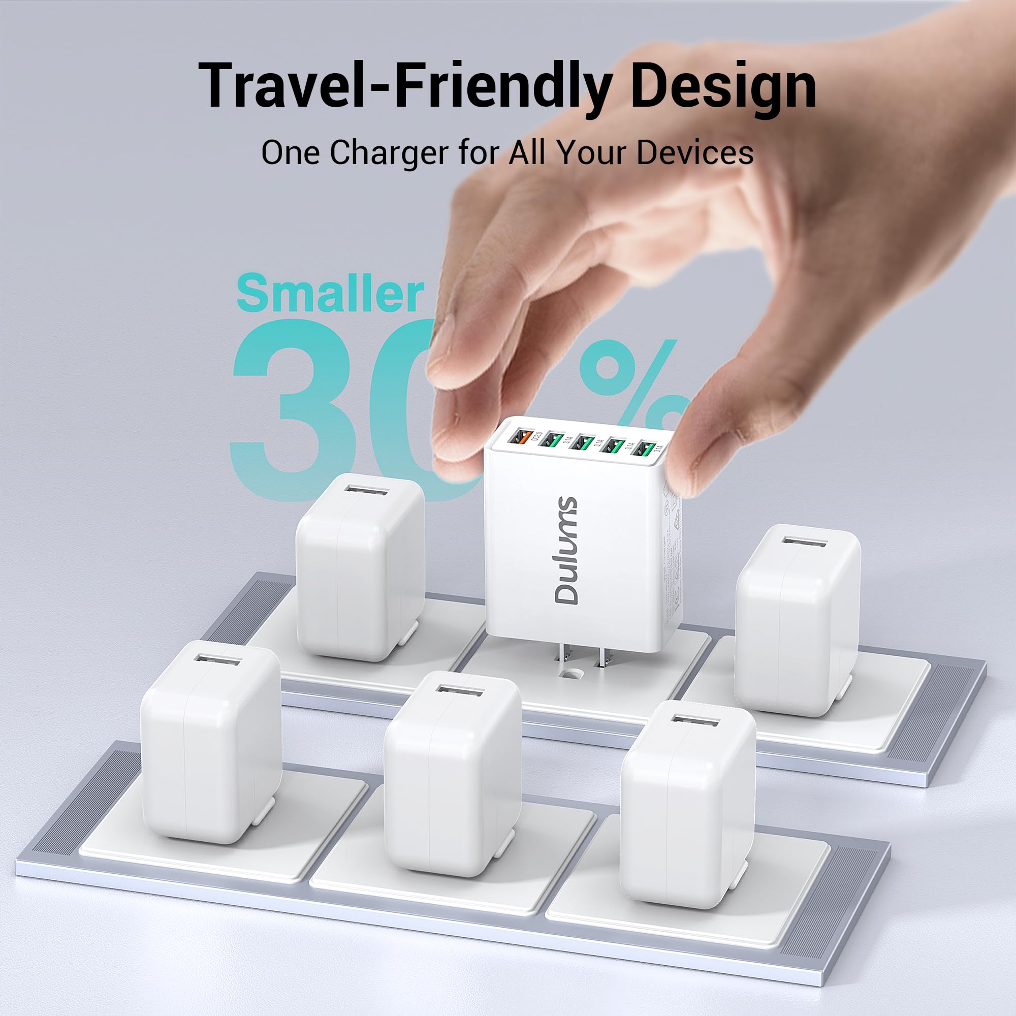 50W USB Wall Charger Block,2Pack 5-Port Charger Fast Charging Block QC 3.0