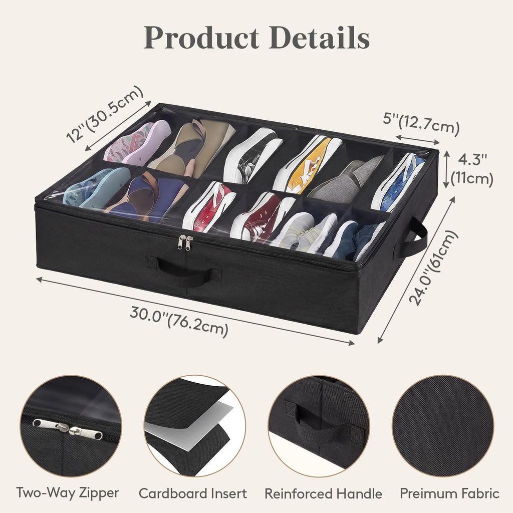 Lifewit Under Bed Shoe Storage Organizer 2 Pack(12 Shoes Cells), 4.3 Inches