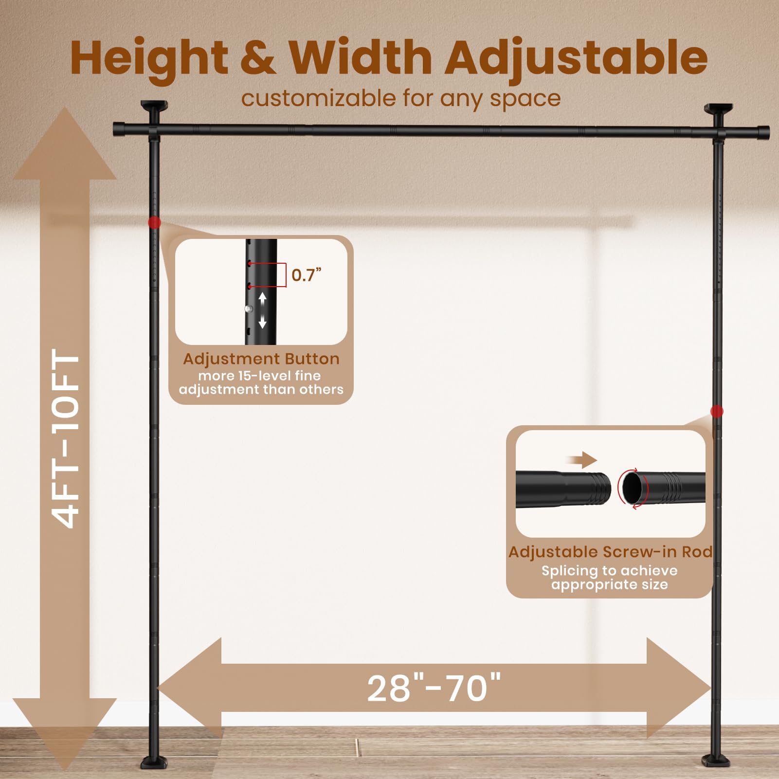 Bonpally Room Divider Curtain Rod, No Drilling Room Separator for Space