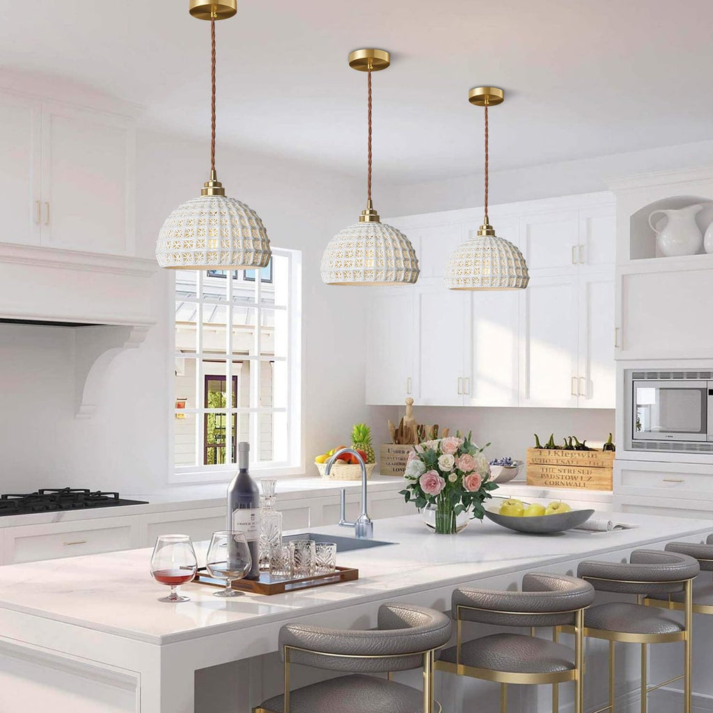 Fulesi White Ceramic Pendant Light Elegance Nordic Hanging Lamp Brass Finish