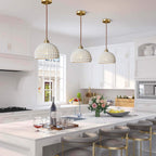 Fulesi White Ceramic Pendant Light Elegance Nordic Hanging Lamp Brass Finish