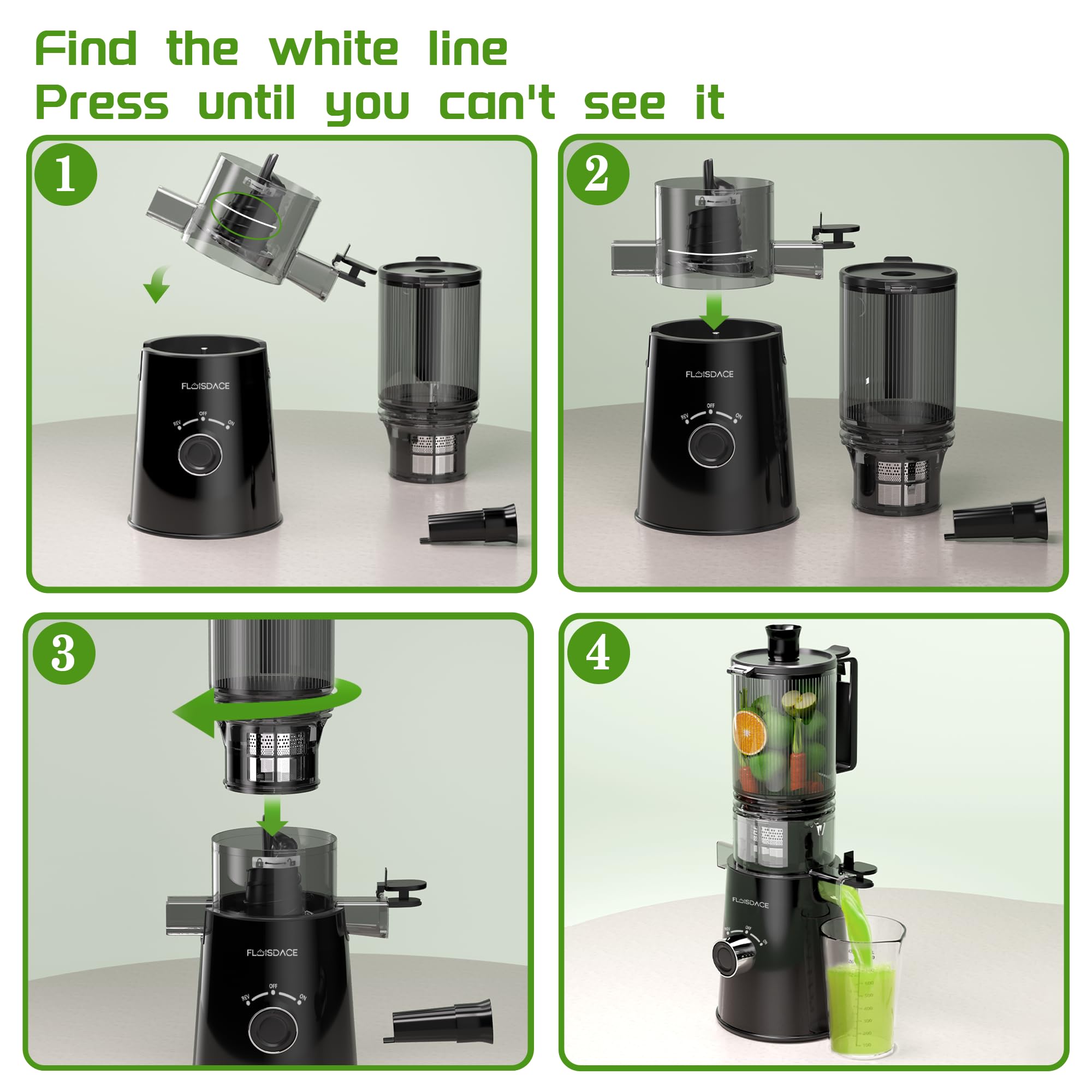 Cold Press Juicer Slow Masticating 5" Wide Chute 1.5L Stainless Steel Black
