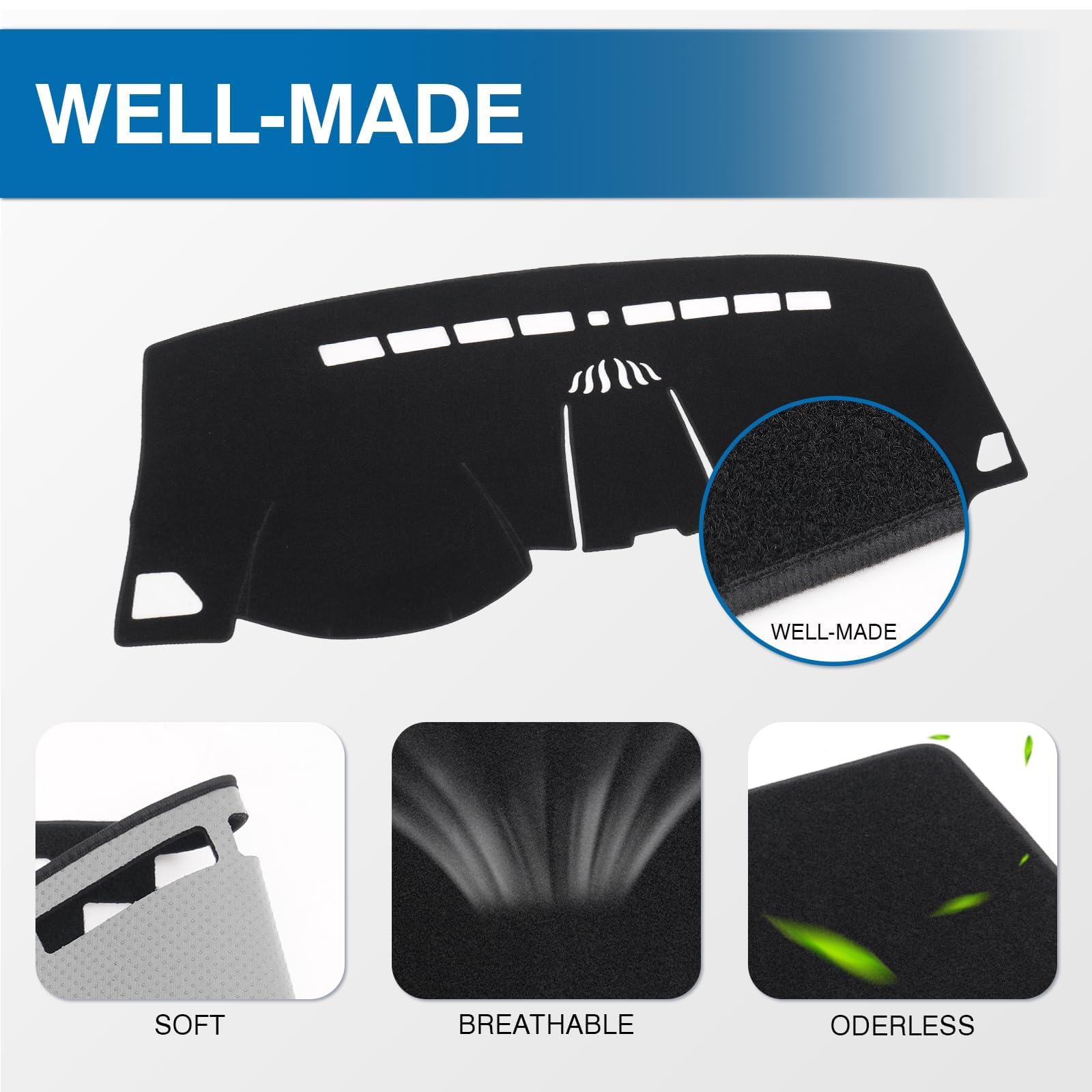 KUST Black Dashboard Cover Compatible with Ford Edge 2015-2024 Dashboard Cover Accessories for Edge Non-Slip Polyester Dashboard Mat Custom Fit Center Console Sunshield Protector No Glare