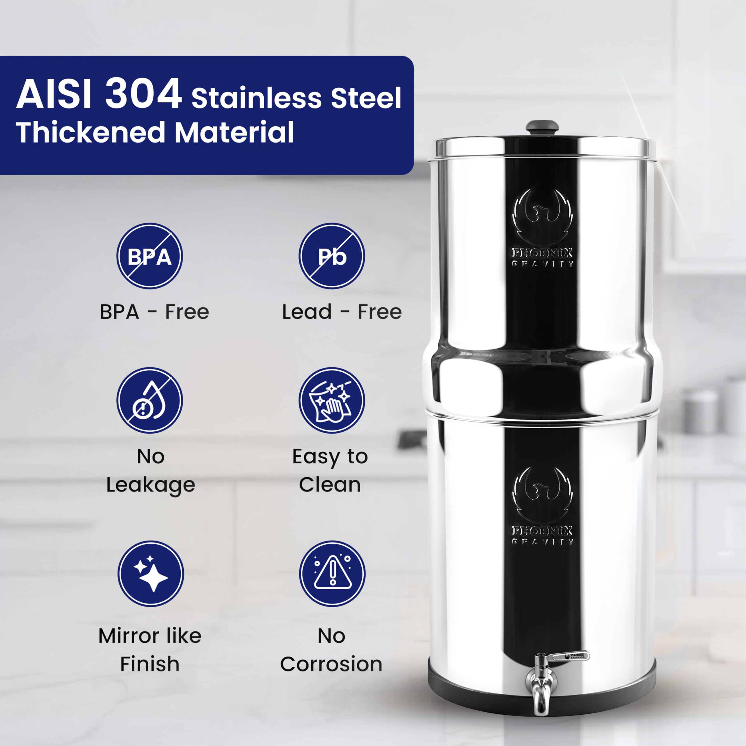 Gravity Water Filter System - 1.5 Gallons NSF Certified AISI 304 Stainless Steel