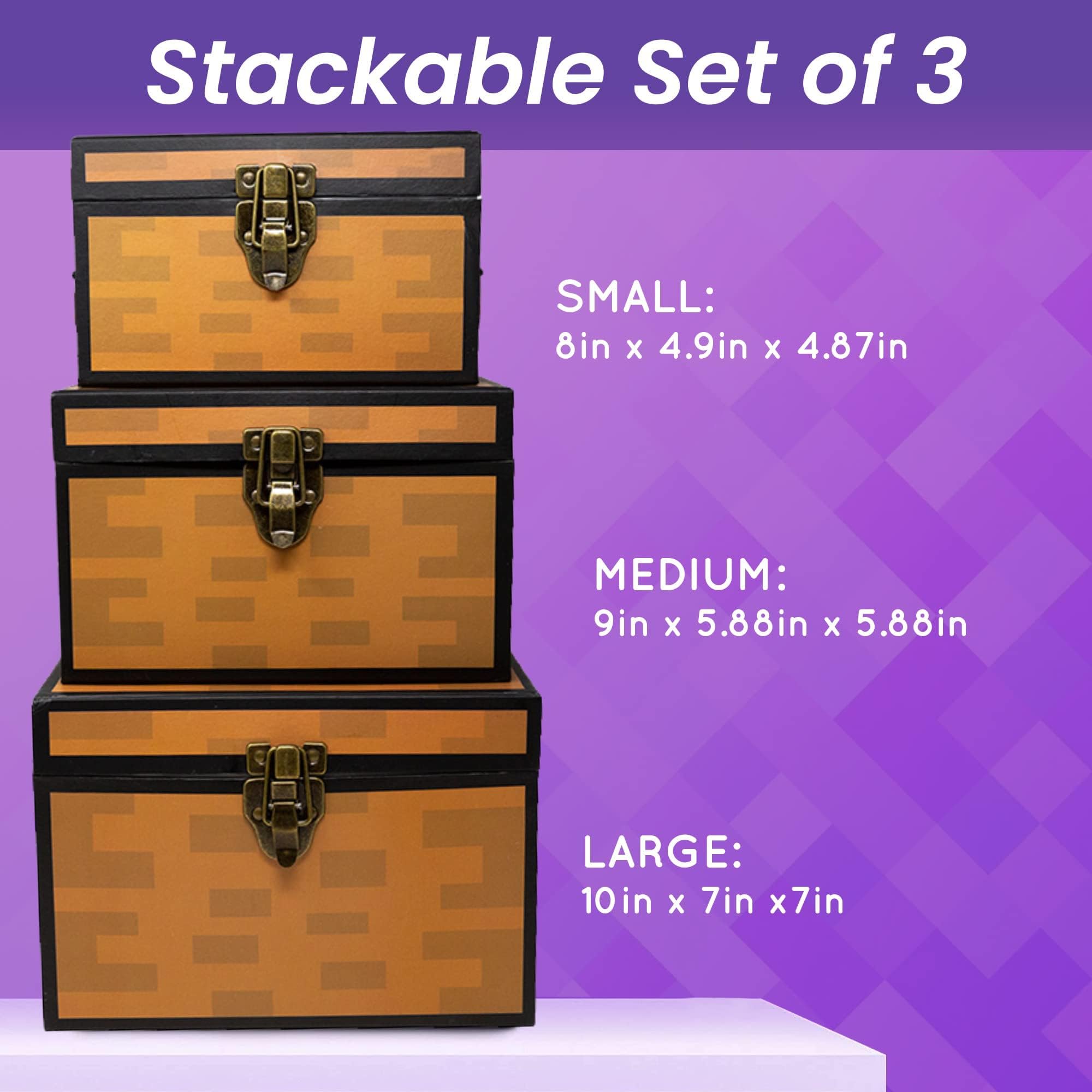 Blue Orchards Pixel Treasure Chest Paperboard Boxes (Set of 3), Decoration for