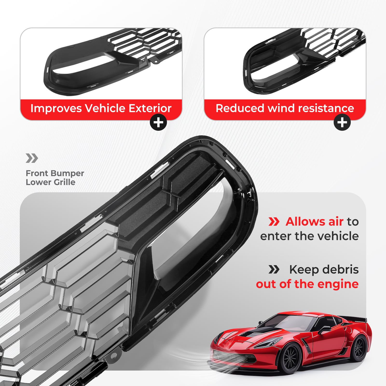 Chevrolet Corvette C7 Front Lower Bumper Grille Z06 Style Gloss Black 2014-2019