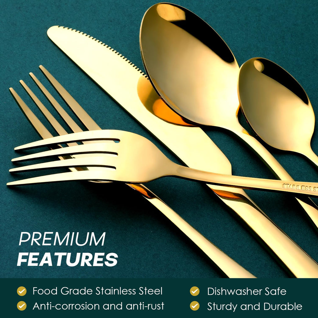 Gold Silverware Set for 8, OGORI 45-Piece Stainless Steel Flatware Set with