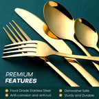 Gold Silverware Set for 8, OGORI 45-Piece Stainless Steel Flatware Set with