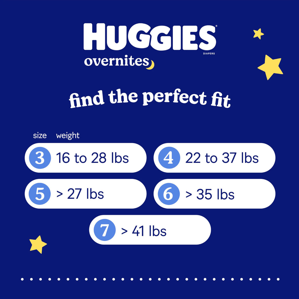 33 Count Huggies Overnites Size 3 Overnight Diapers (16-28 lbs),  Packaging May