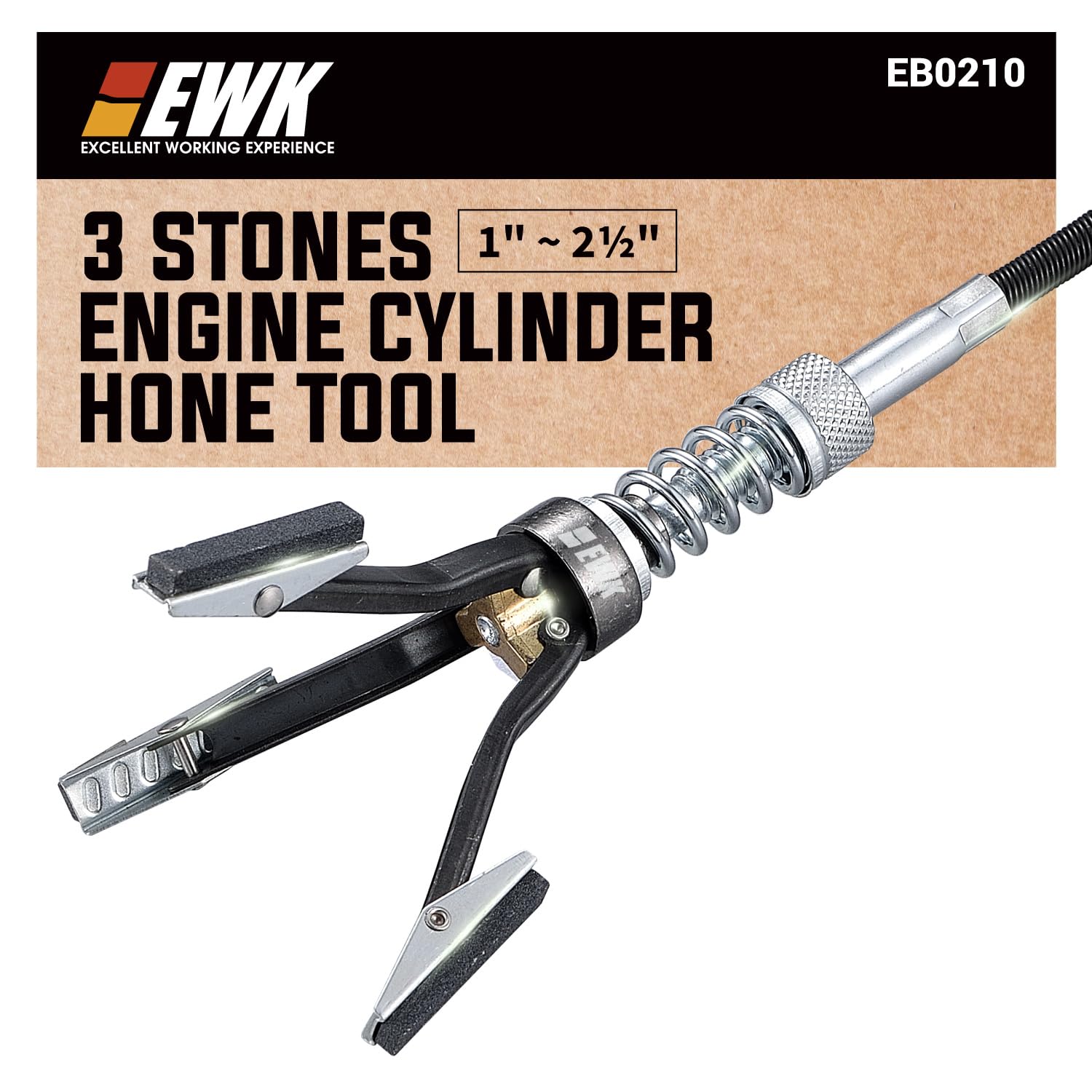 EWK Engine Cylinder Hone Tool 1-2.5 inch 3 Stone Adjustable Deglazer 220 Grit