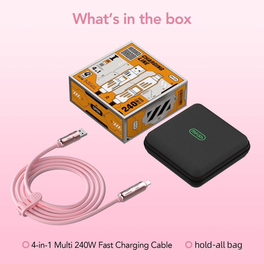 MFish 240W 4-in-1 Charging Cable with Carrying Case, 6.6FT Fast Charger USB-A &